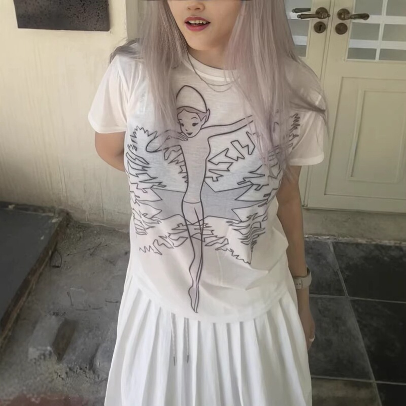 Now - Correct Version Korean Style 26 New Slim-Fit Artistic Ballet Girl Fairy Pattern Short-Sleeve T-Shirt Top Now - Correct Version Korean Style 26 New Slim-Fit Artistic Ballet Girl Fairy Pattern Short-Sleeve T-Shirt Top