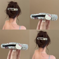 可爱复古格子Kitty懒人夹子发夹女高级感百搭头饰后脑勺盘发发卡