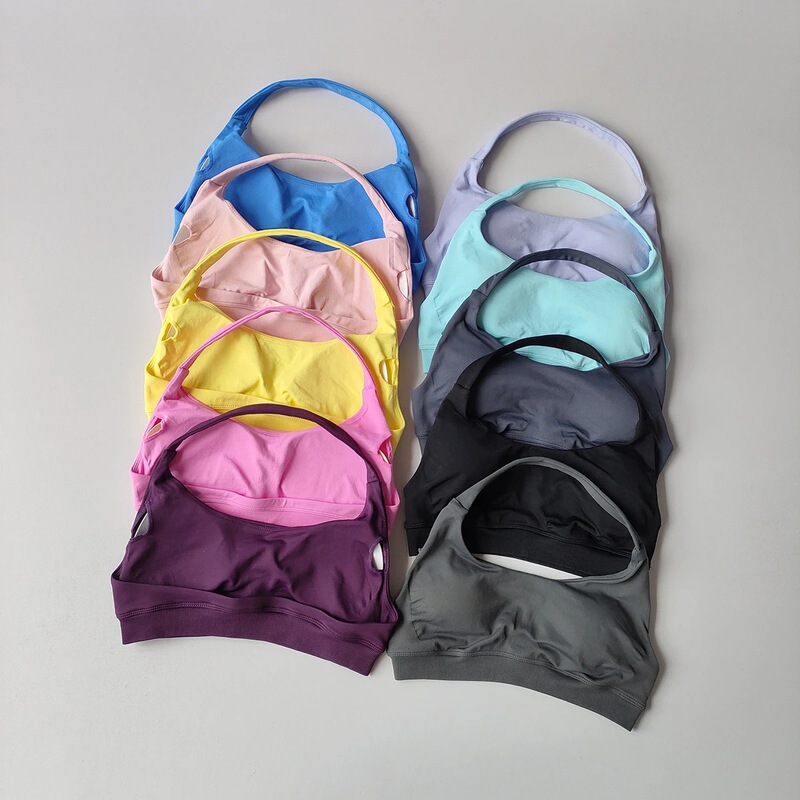 Dfyne Full-Color Unlabeled Halter Sports Bra Women's Running Shock-Proof Fitness Vest Cross Back Yoga Bra