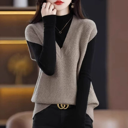 Бестселлер Amazon для трансграничной торговли: новая весенне-осенняя куртка-жилет 25, женский свитер, свободный жилет с V-образным вырезом для носки поверх одежды