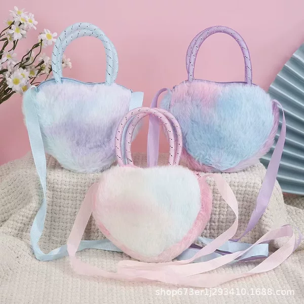 Gradient Heart Plush Children's Coin Purse, Girls' Handbag Crossbody Bag, Princess Gift