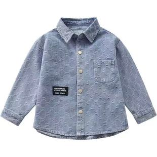 Boys' Denim Shirt 2025 Spring & Fall New Style Jacquard Kidsren's Long-Sleeved Casual Jacket Shirt for Middle and Large Kidsren, Fashionable