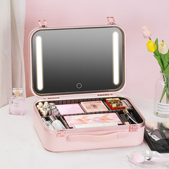 Makeup box with mirror and light, cosmetic storage box, large capacity with LED light, portable, professional touch-up box