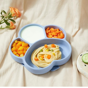 Baby Meal Plate, Suction Cup, Divided Plate, Baby Silicone Food Bowl, Straw, Kidsren's Independent Eating Tableware Set