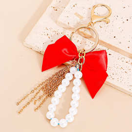 小香风仿珍珠大号蝴蝶结手串钥匙扣吊坠创意手机壳钥匙包包挂件