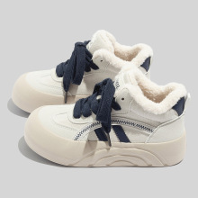 蓓尔时尚复古加绒休闲面包鞋女2025冬季新款百搭厚底运动保暖板鞋