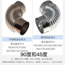 不锈钢弯头45度90镀锌波纹螺纹热水器配件油烟机排烟管烟囱批发