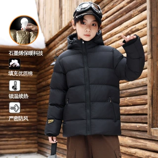 儿童羽绒棉服黑金短款外套中大童加厚保暖棉衣防水男孩冬装面包服