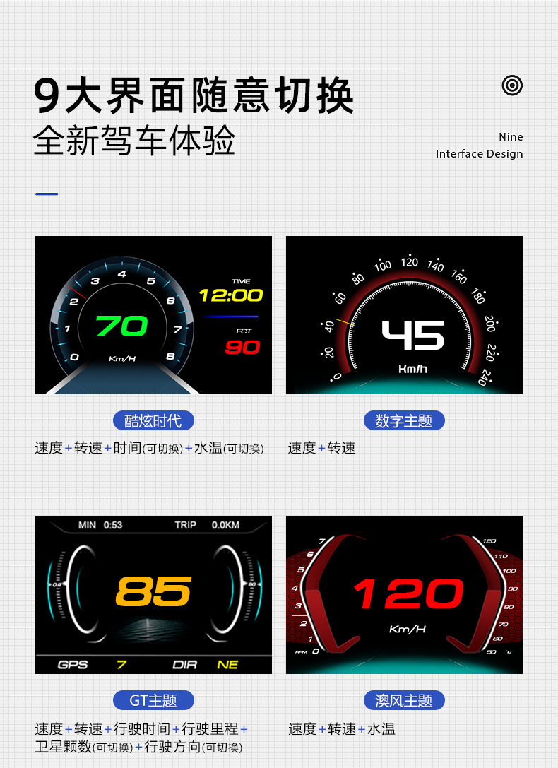 P17 Head-Up Display OBD+(GPS+Beidou) 4.3inch LED Color LCD Screen Display 5V USB Universal