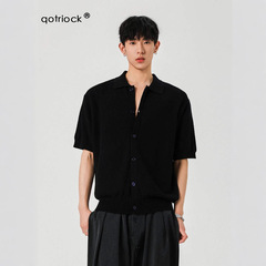 アメリカンデザイン感ニット半袖男女夏ファッション新品cleanfit冷感折り襟半袖カーディガンtシャツ