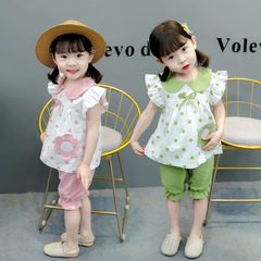 Children's summer flower short-sleeved set for girls, 0-4 years old, two-piece set, wholesale available