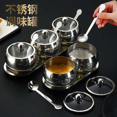 Condiment Box 304 Condiment Bottles Visible Kitchen Pepper Powder Cumin Seasoning Bottle Stainless Steel Condiment Can Set Salt Jar