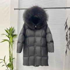 秋冬长款加厚羽绒服2025新款大毛领豆腐块保暖外套女