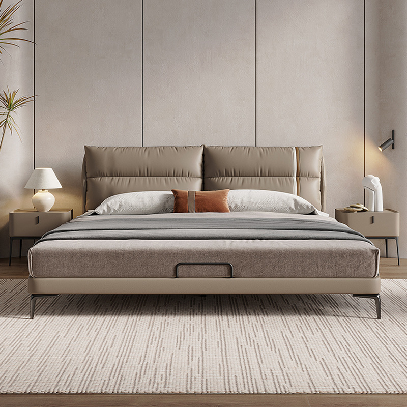 2023 nueva cama de cuero genuino italiano minimalista dormitorio principal cama 1,8 m moderno minimalista abajo bolsa suave cama doble