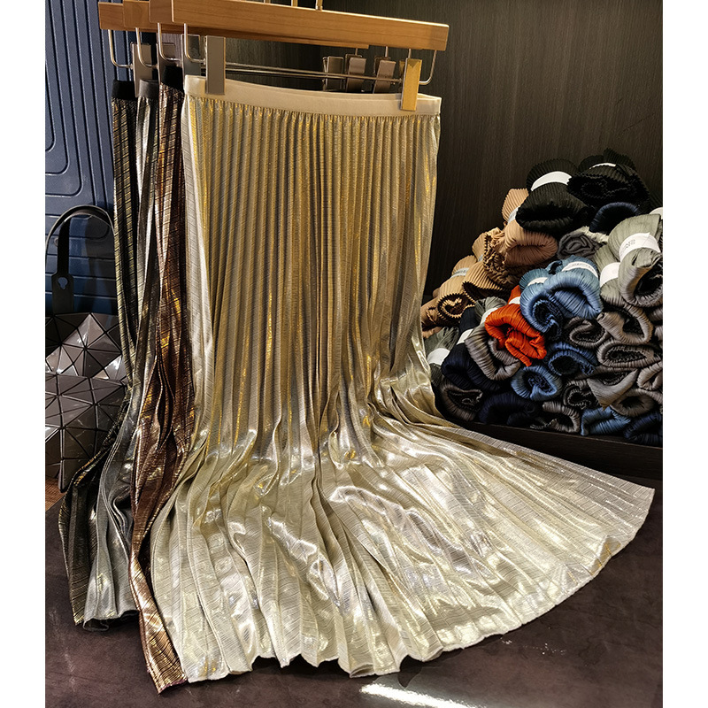 ins Super Popular Retro Metallic Pleated Organ Skirt High Waist Slimming Pleated Draped Fishtail Skirt ins Super Popular Retro Metallic Pleated Organ Skirt High Waist Slimming Pleated Draped Fishtail Skirt