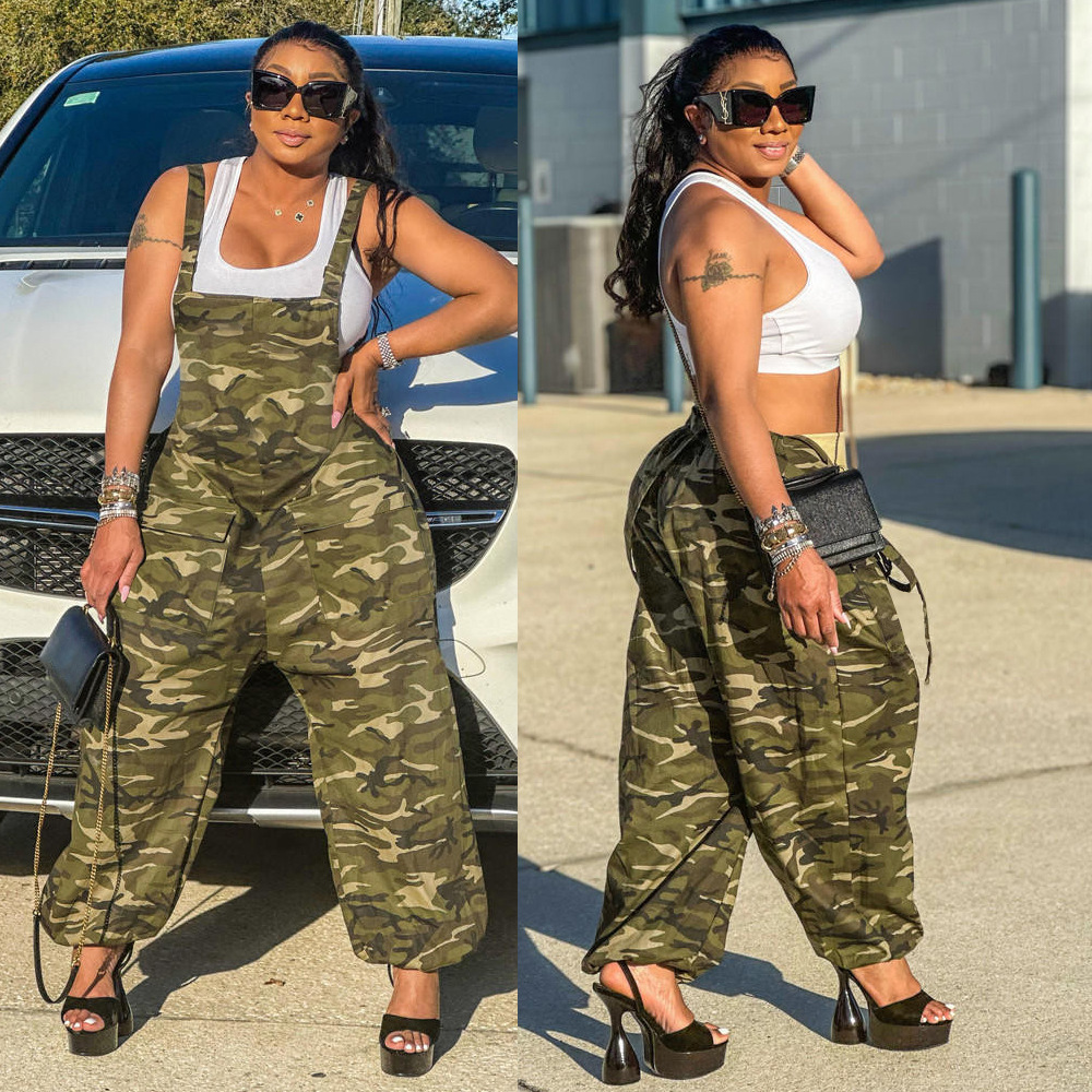 Comercio exterior transfronterizo Amazon eBay ins ropa de mujer europea y americana correa de verano Pantalones de camuflaje impreso mono Suelto image 4