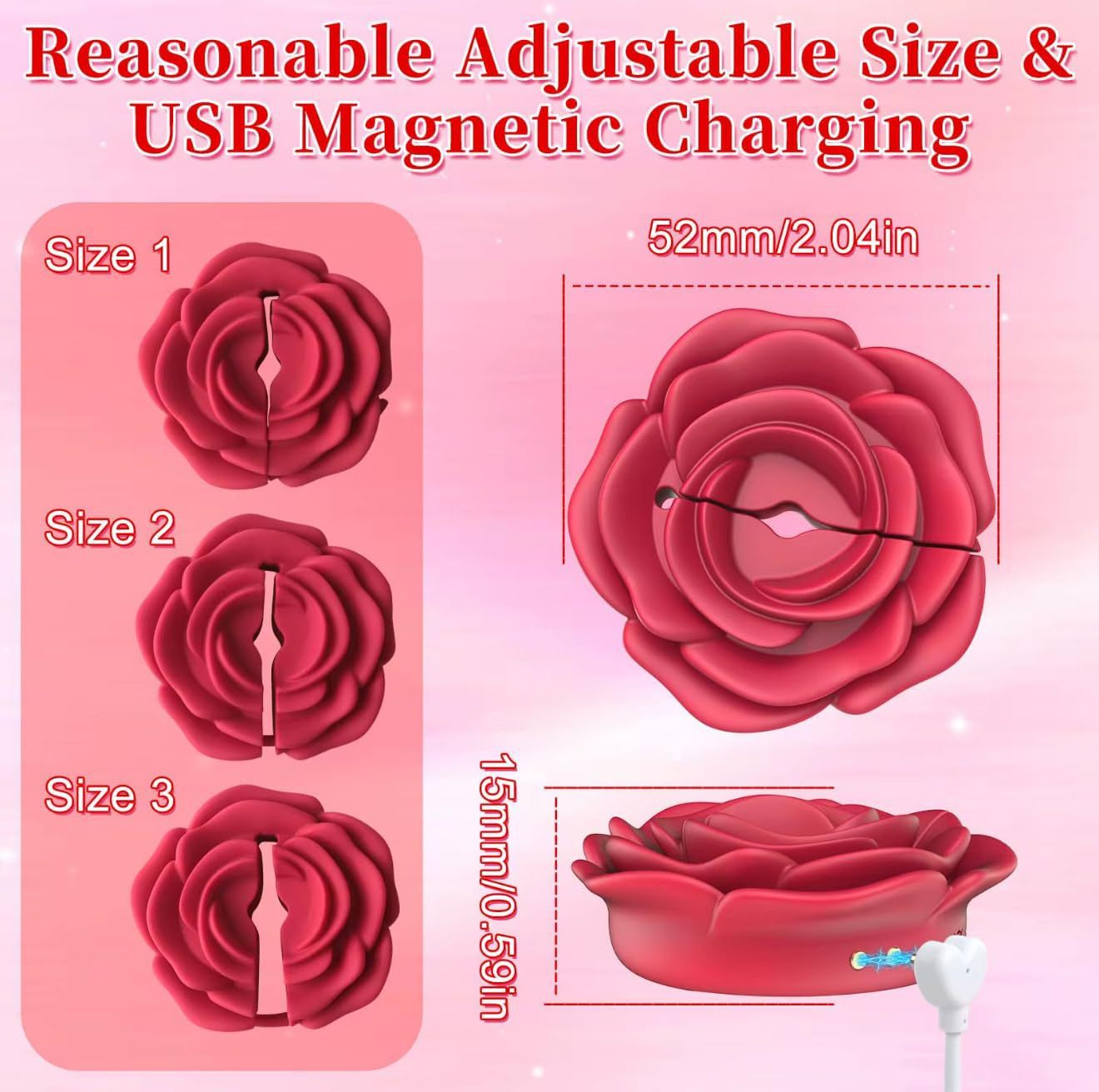 Remote Control Rose Vibrating Clamps, 10-Frequency USB Rechargeable Nipple & Labia Massager — detail image 1