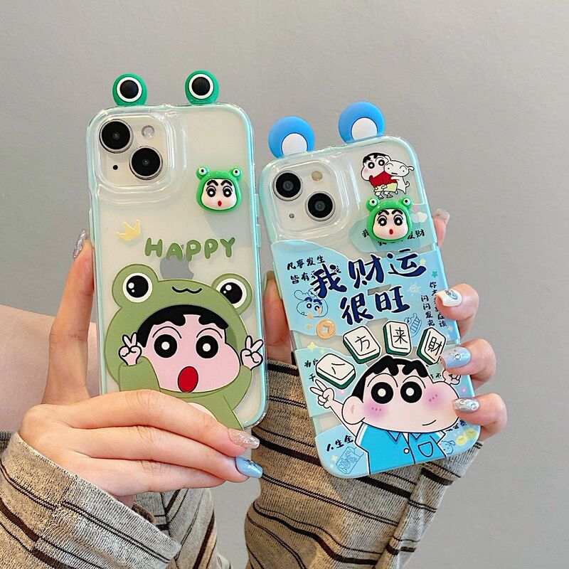 Cross-Border Apple 14Promax Mobile Phone Case Crayon Shin-Chan 15Pro Frog Eyes Stereo 12Promax Chain