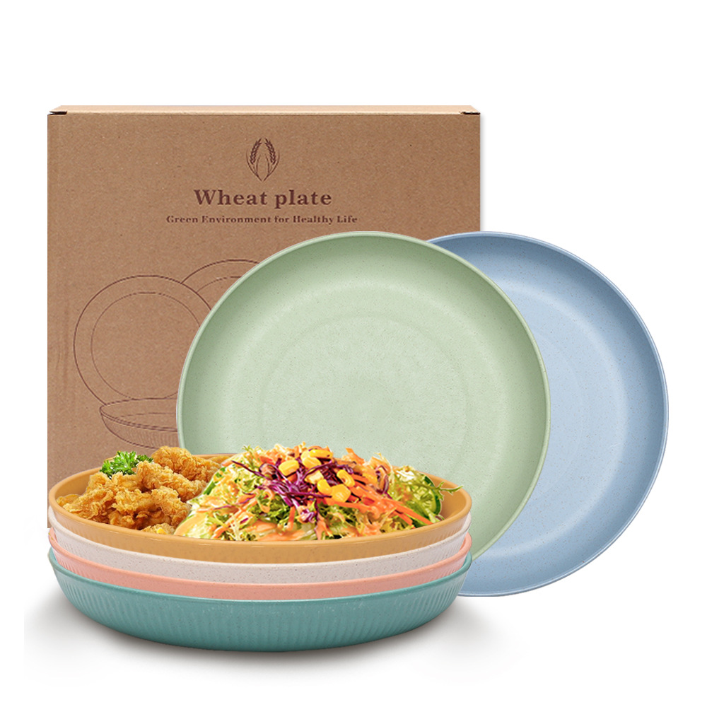 亚马逊小麦秸秆圆盘家用餐盘水果盘小吃点心盘子甜品餐盘礼盒装