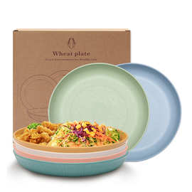 亚马逊小麦秸秆圆盘家用餐盘水果盘小吃点心盘子甜品餐盘礼盒装