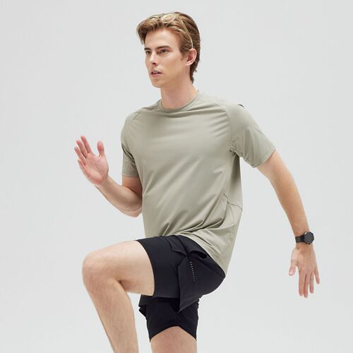 Summer sports t-shirt men's short-sleeved moisture-absorbent quick-drying clothing with back splicing breathable ice silk fitness training t-shirt running shirt