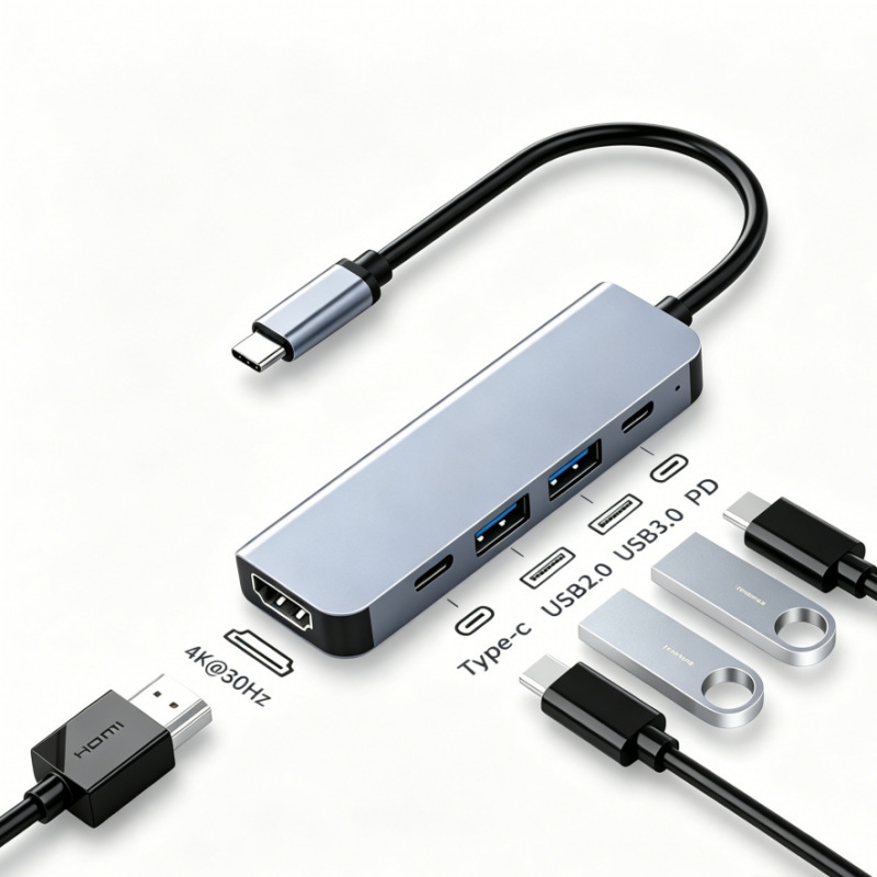 Typec Docking Station Five-In-One Usbc Hub Multi-Function Card Reader Laptop Extender Video 4K