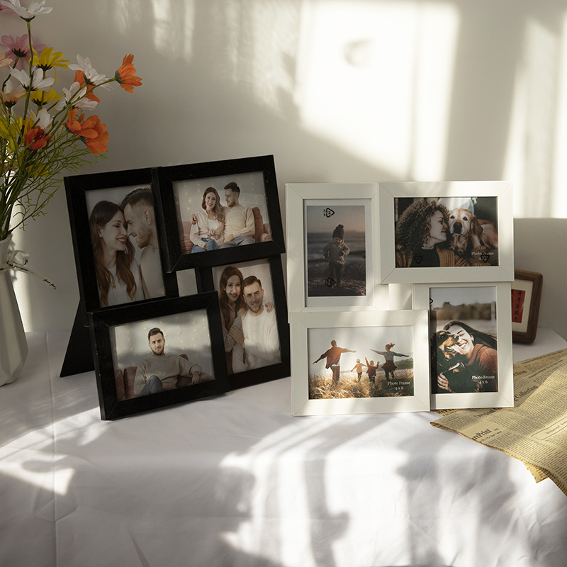 4x6inch Solid Wood Collage Photo Frame, Family Photo Display Table, 4-Piece Set, Wall Hanging, Wall Decoration Picture Frame Customization