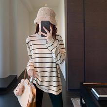 藏肉显瘦 慵懒风宽松舒适条纹长袖T恤女打底衫2025秋冬新J8075Y
