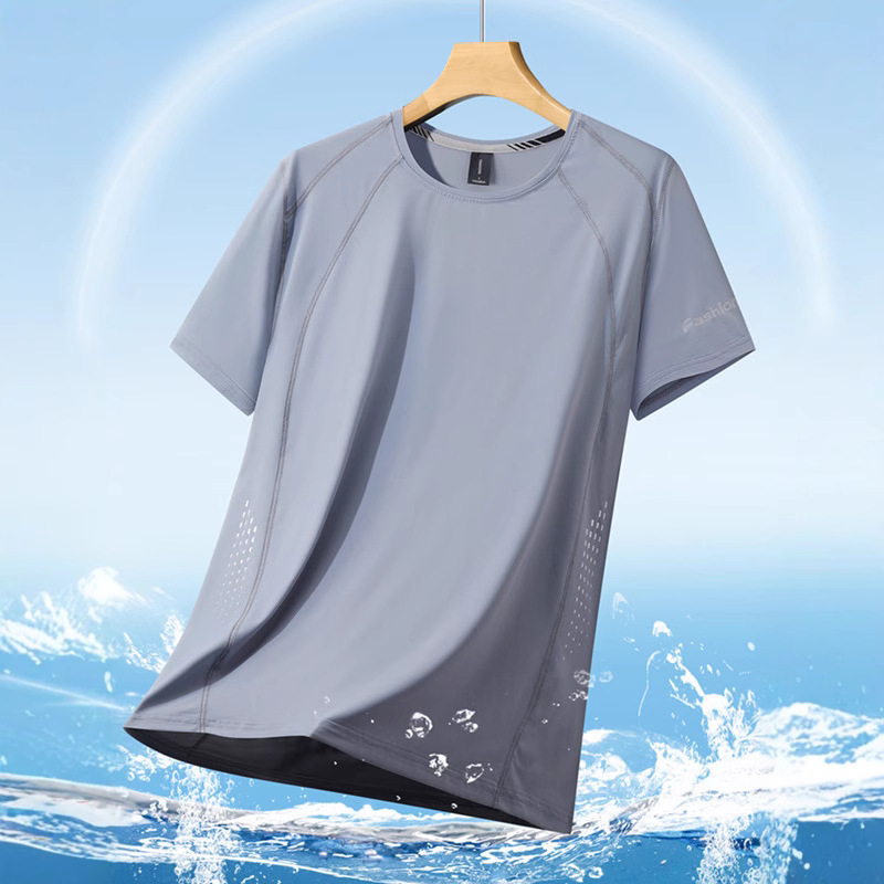 Thin sports quick dry summer silk elastic breathable short sleeve…
