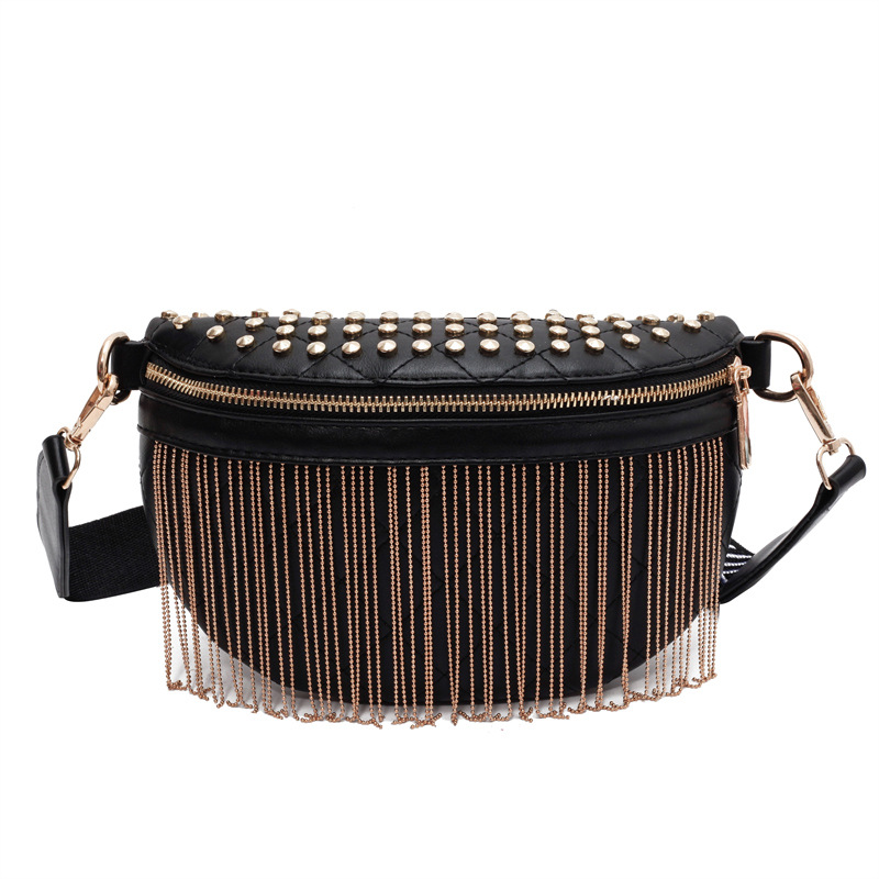 Industria pesada punk estilo remaches borda bolso de cintura mujer 2025 nuevo cross-border coreano banda ancha textura mochila de hombro