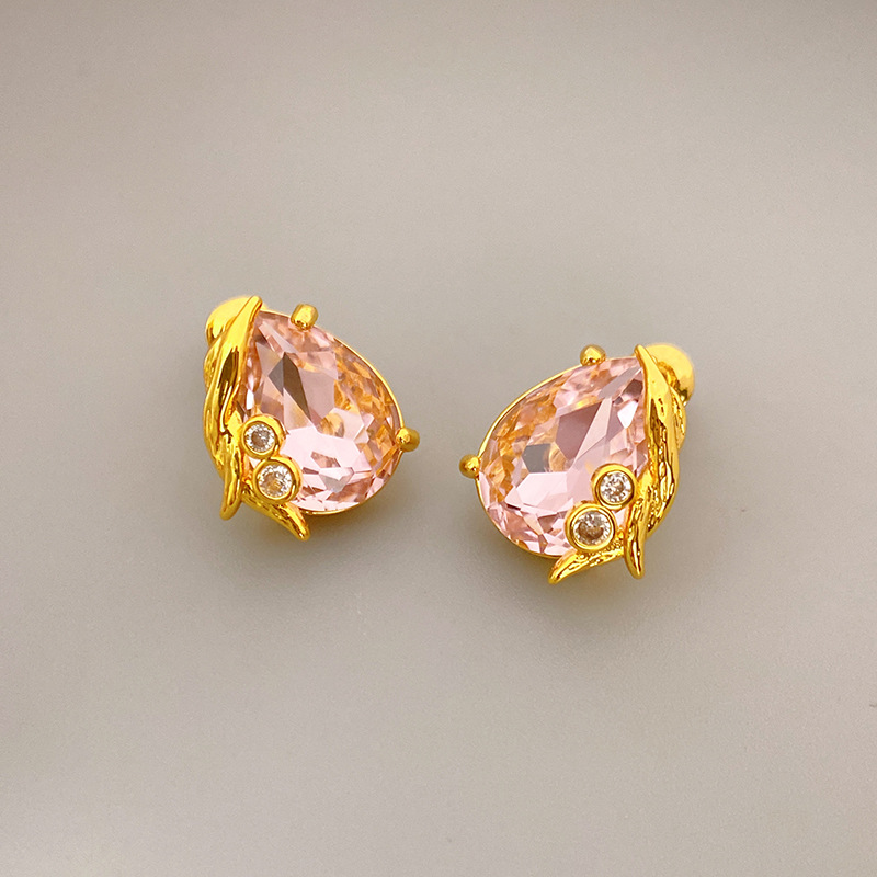 Fashion Water Droplets Copper Inlay Artificial Gemstones Ear Studs 1 Pair display picture 2