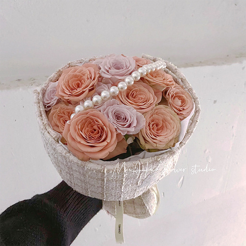 花艺复古小香风珍珠链条带子鲜花束包装DIY材料配件批发斜挎包包
