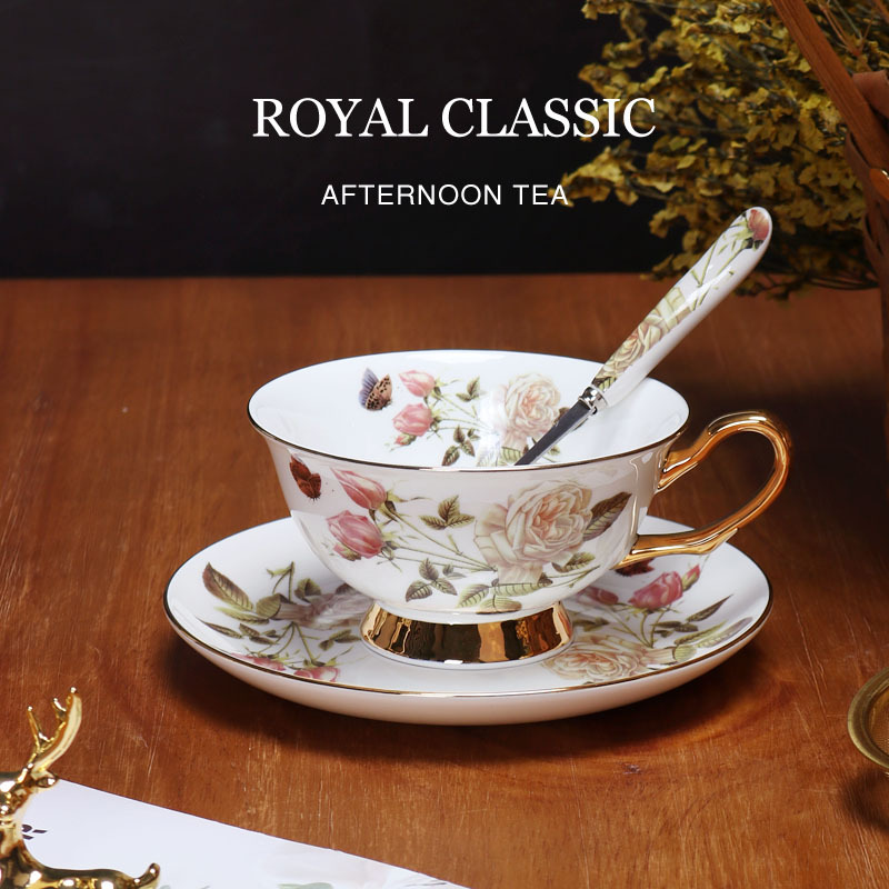 De estilo europeo de alta gama exquisito hueso China taza de café y platillo traje británico tarde juego de té caja de regalo