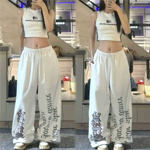 Korean Street Trend Gothic Letter Print Sport Long Pants Spring New Design Jazz Dance Casual Pants for Women