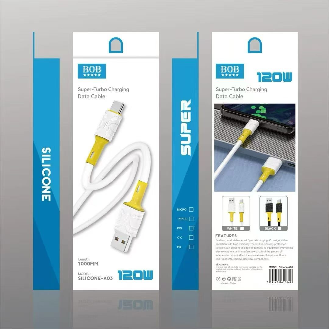 BOB A03快充数据线防断插头TypeC线压花纹USB适用于苹果三星手机