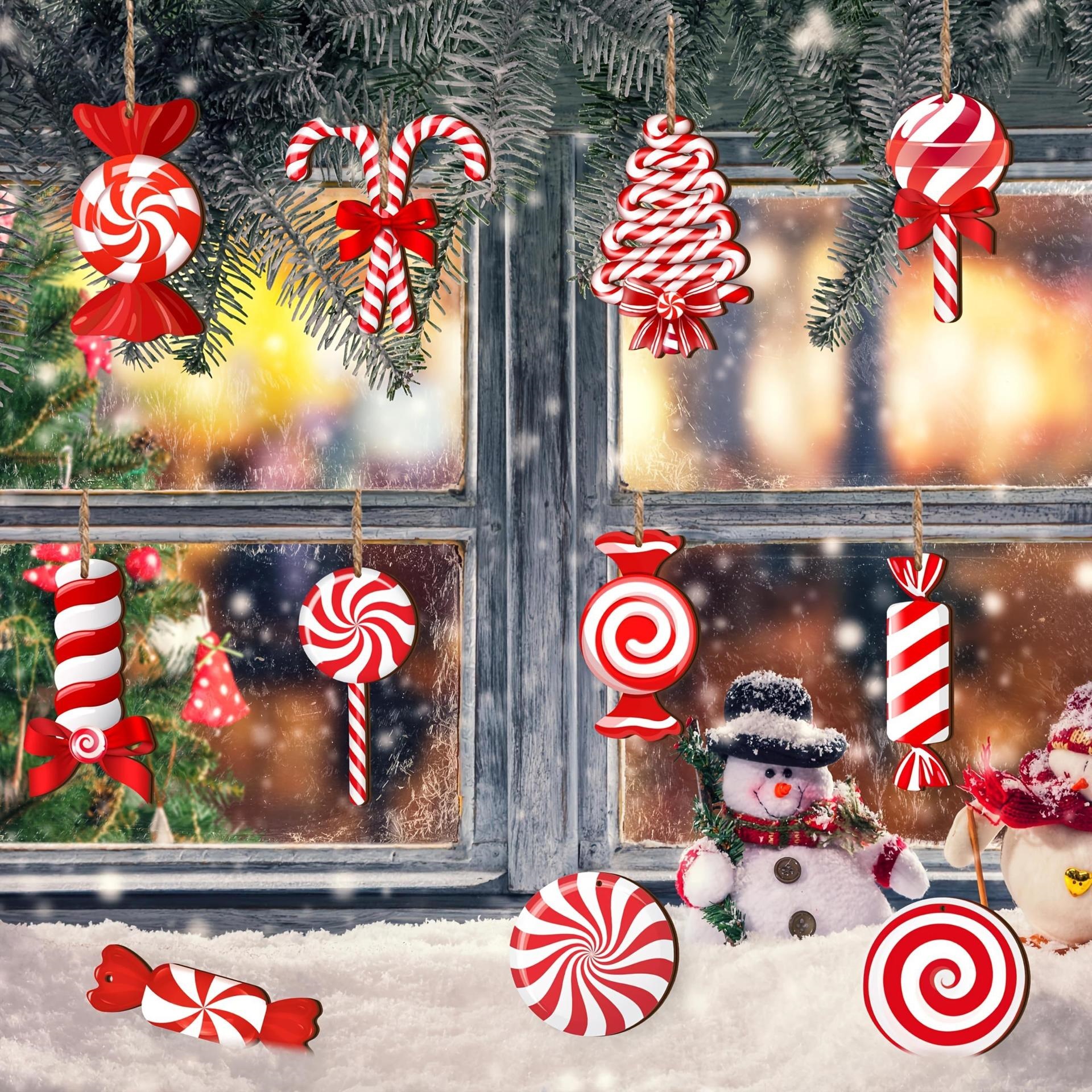 12-teiliges Weihnachtsdekorations-Set aus Holz, Geschenkanhänger, Weihnachtsbaum-, Kamin- und Fensteranhänger, Weihnachtsparty-Zubehör – Detail 3