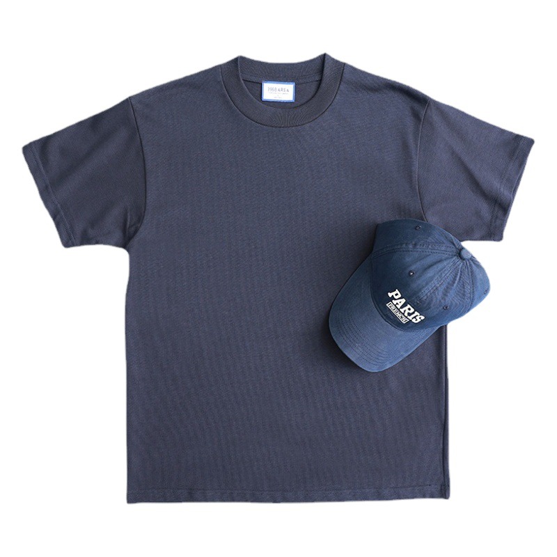 400g de algodón pesado de estilo americano pequeño escote camiseta de los hombres sueltos más tamaño de algodón de manga corta camiseta camisa de fondo