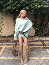 新款两件套搭配休闲秋季慵懒风毛衣绿色短裤套装女韩系小清新