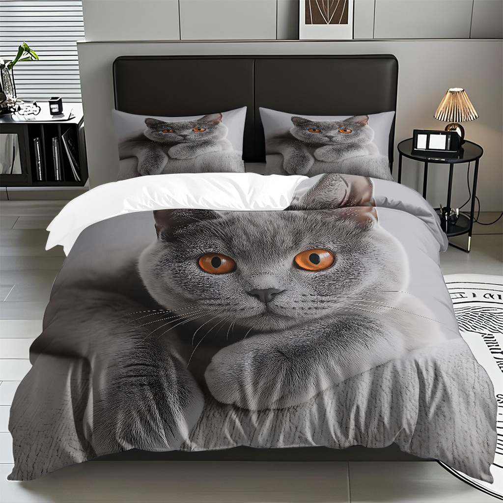 TEMU / JIT adorable gatito impresión digital suave set de colcha de edredón textil para el hogar se puede diseñar venta directa de fábrica