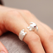 eBay跨境新款立体小兔子戒指女式卡通可爱动物开口指环戒指批发