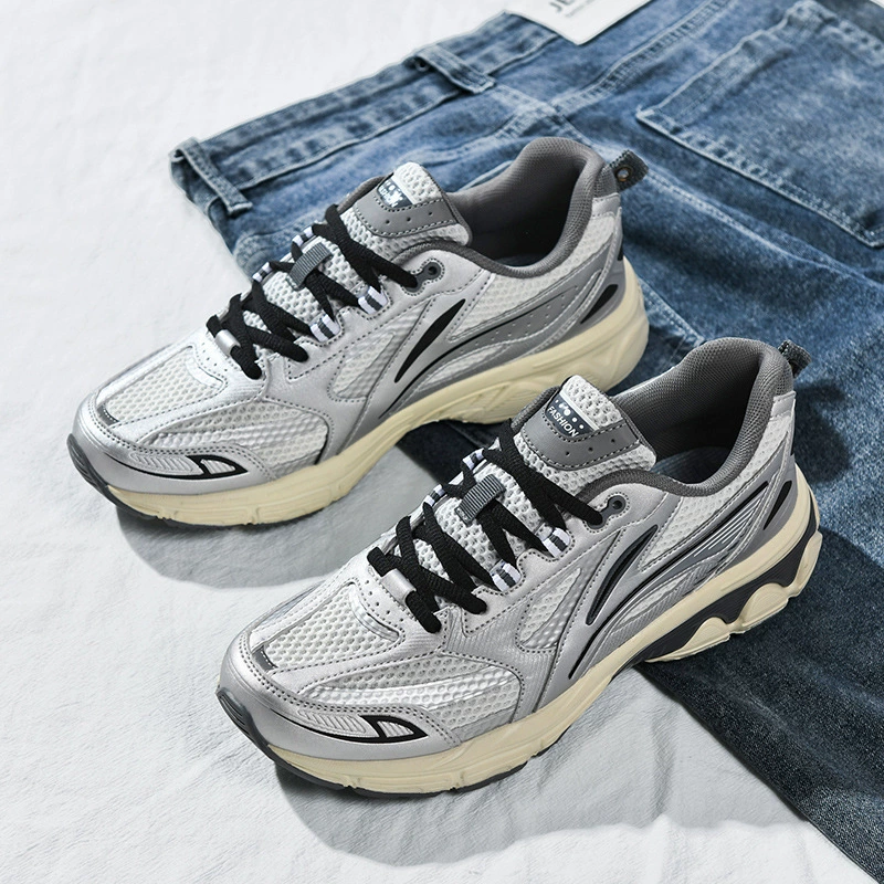 Мужские кроссовки в стиле ретро, ​​двойная амортизация, 2 толстые подошвы, модные повседневные универсальные кроссовки для фитнеса с дышащей сеткой