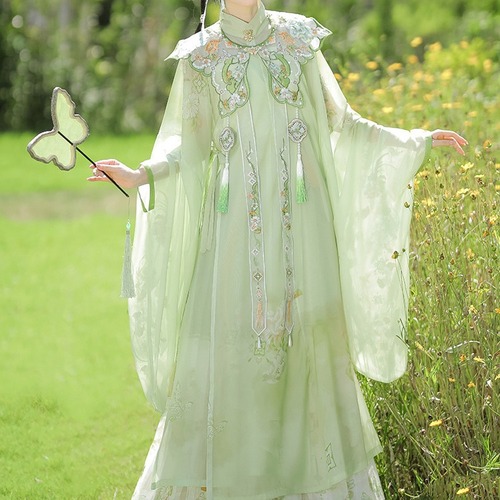 Yujì Original Green Field Fairy Oz Style Hanfu Dress for Women - New Summer Thin Collar Cloud Shoulder Ethereal Fairy Tale Ancient Costume