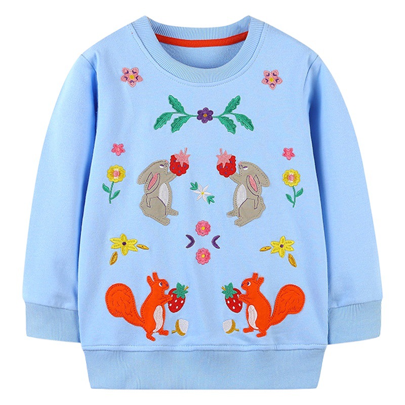 Suéter Infantil Otoño 2025, Estilo Europeo y Americano, Tejido de Algodón, Top Infantil con Bordado de Dibujos Animados, Jersey para Niñas