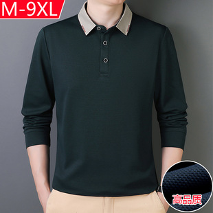 High-end Long-sleeved T-shirt Men's Middle-aged and Elderly Dad's Polo Shirt Autumn and Winter fleece-lined Warm Loose plus size Top Fashionable