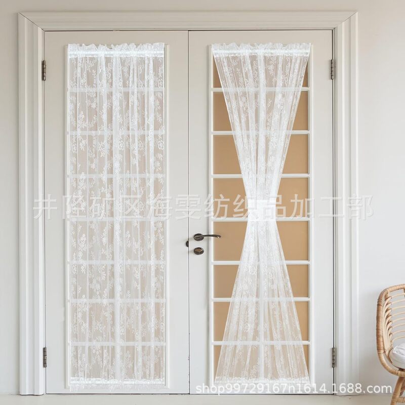 Cross-Border French-Style Lace Door Curtain, Jacquard Floral Sheer Curtain, Rod-Punched Curtain for Glass Doors, Patio Front Door Panel, Privacy Curtain