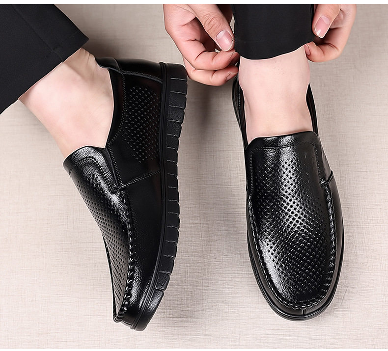 Dép sandal nam da bò thật thoáng khí lỗ rỗng, đế cao 1-3 cm, kiểu mùa hè — nâu, đen chi tiết 16