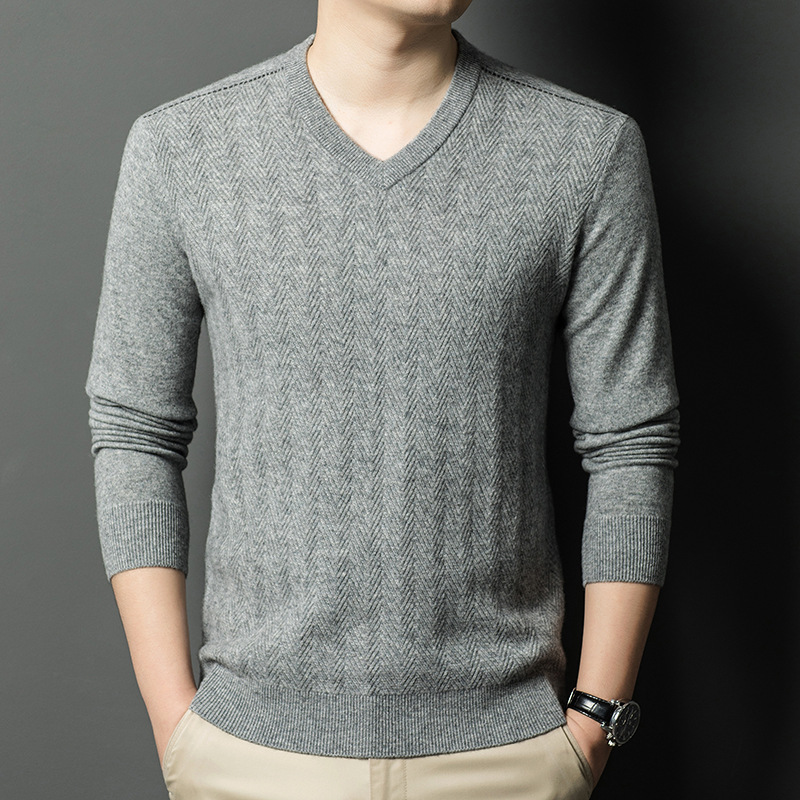 【牦牛绒+羊毛】男士羊毛衫V领秋冬鸡心领厚毛衣中老年商务爸爸装