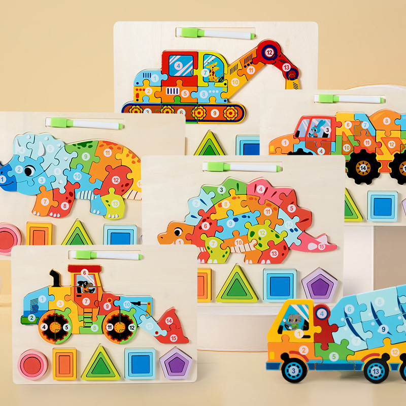 Nuevos productos de forma geométrica puzzle animal digital tridimensional puzzle tablero de dibujo de la educación temprana puzzle forma emparejada bloques de construcción
