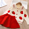 Autumn sweater, children's set, strawberry, cardigan, skirt, new collection