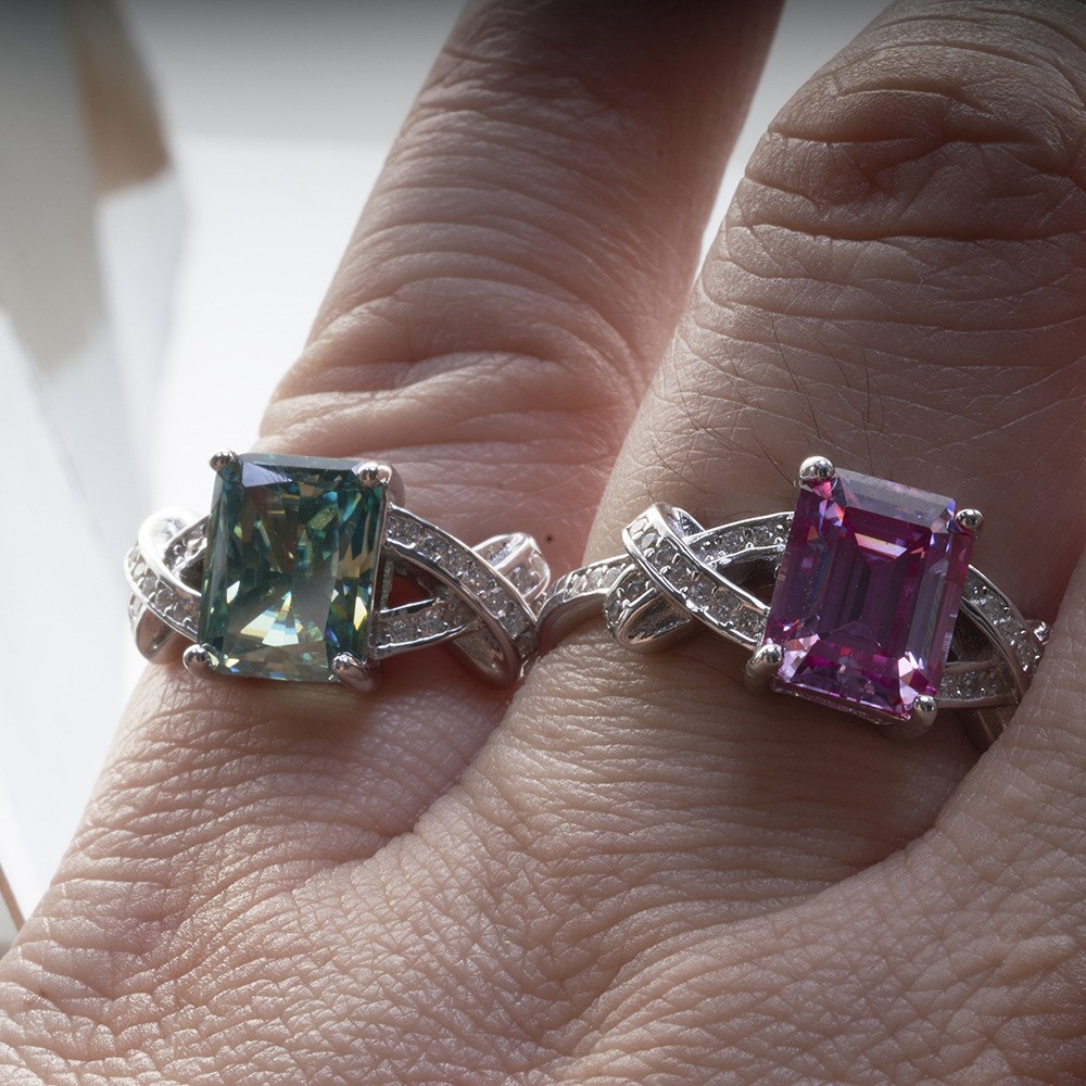 3 quilates Alien Radian cortado rosa azul verde anillo de piedra de moissanita certificados con bolígrafo de medición de segundo caliente